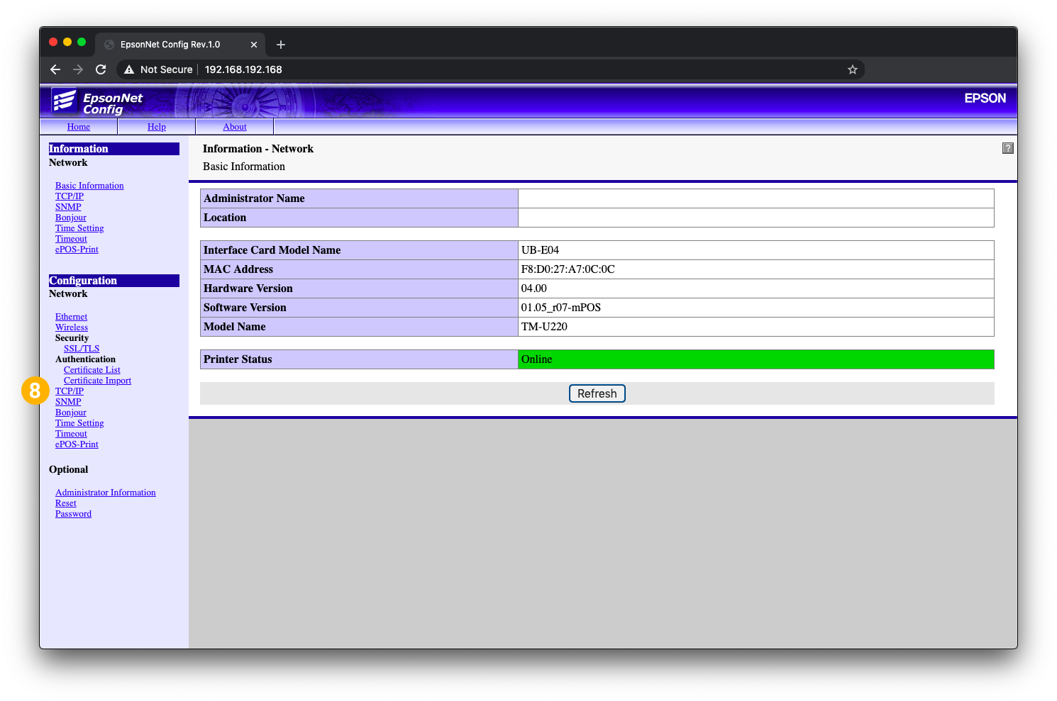 C web config. Printer config.